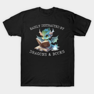 Easily Distracted by Dragons and Books Introvert Shirt T-Shirt